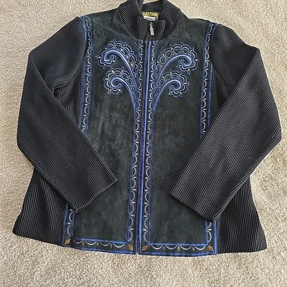 Vtg Bob Mackie Wearable Leather & Knit Jacket Embroidered Black Sz XL Statement! - Picture 16 of 16